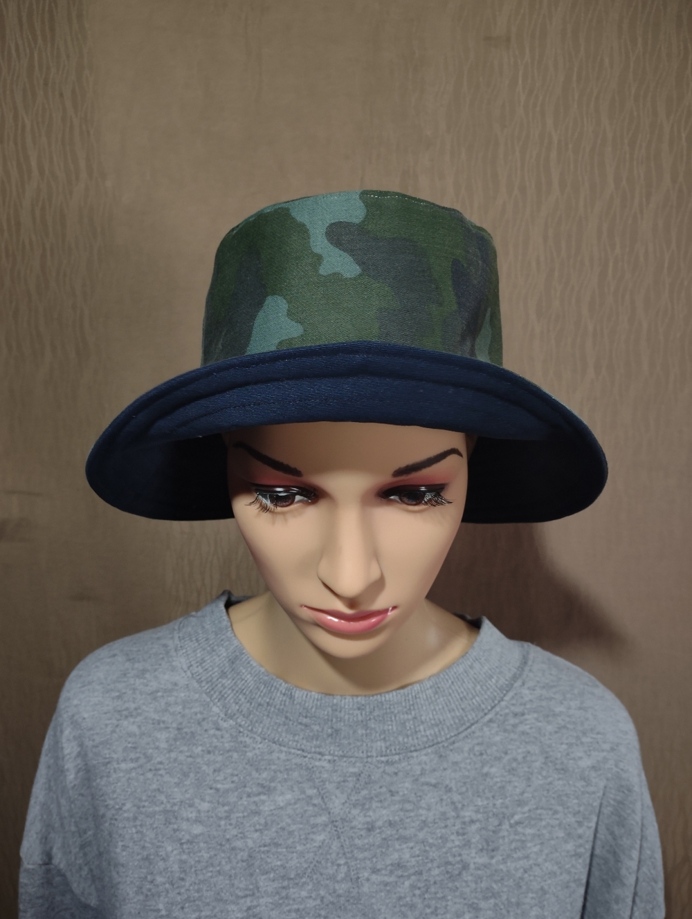 Handmade Upcycled Reversible Navy & Green Camo Bucket Hat - Picture 6 of 13